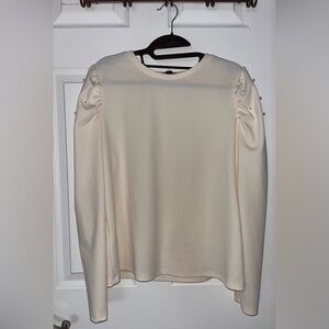 Ann Taylor Cream Blouse with Pearl Details Large Petite